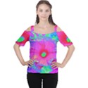 Psychedelic Pink And Red Hibiscus Flower Cutout Shoulder Tee View1