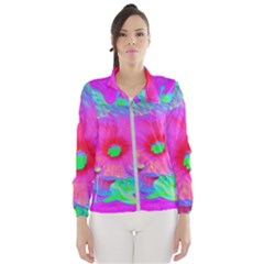 Psychedelic Pink And Red Hibiscus Flower Windbreaker (women) by myrubiogarden