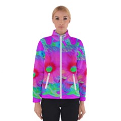 Psychedelic Pink And Red Hibiscus Flower Winter Jacket by myrubiogarden