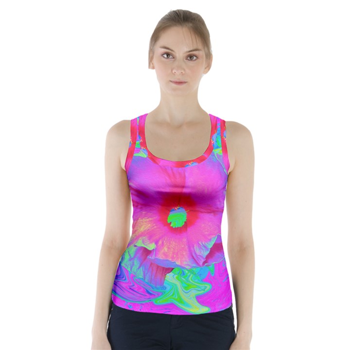 Psychedelic Pink And Red Hibiscus Flower Racer Back Sports Top