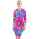 Psychedelic Pink And Red Hibiscus Flower Quarter Sleeve Hood Bodycon Dress View1