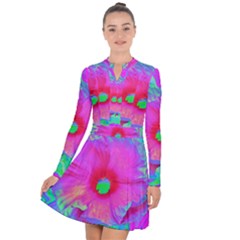 Psychedelic Pink And Red Hibiscus Flower Long Sleeve Panel Dress by myrubiogarden