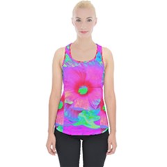 Psychedelic Pink And Red Hibiscus Flower Piece Up Tank Top by myrubiogarden