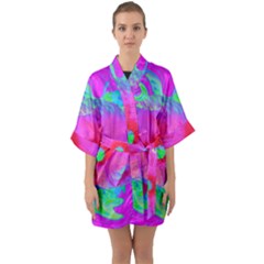 Psychedelic Pink And Red Hibiscus Flower Quarter Sleeve Kimono Robe by myrubiogarden