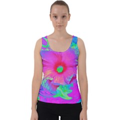 Psychedelic Pink And Red Hibiscus Flower Velvet Tank Top by myrubiogarden