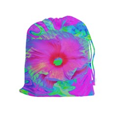 Psychedelic Pink And Red Hibiscus Flower Drawstring Pouch (xl) by myrubiogarden