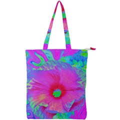 Psychedelic Pink And Red Hibiscus Flower Double Zip Up Tote Bag