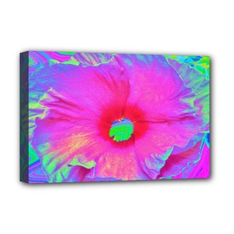 Psychedelic Pink And Red Hibiscus Flower Deluxe Canvas 18  X 12  (stretched) by myrubiogarden