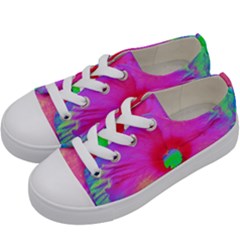 Psychedelic Pink And Red Hibiscus Flower Kids  Low Top Canvas Sneakers by myrubiogarden