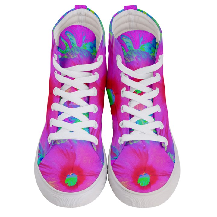 Psychedelic Pink And Red Hibiscus Flower Women s Hi-Top Skate Sneakers