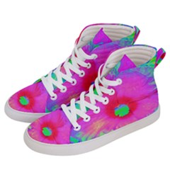 Psychedelic Pink And Red Hibiscus Flower Women s Hi-top Skate Sneakers by myrubiogarden