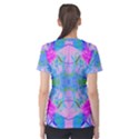 Pink And Purple Dahlia On Blue Pattern Women s Cotton Tee View2