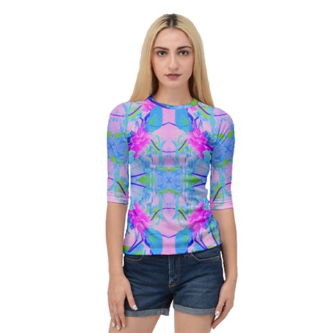 Pink And Purple Dahlia On Blue Pattern Quarter Sleeve Raglan Tee by myrubiogarden