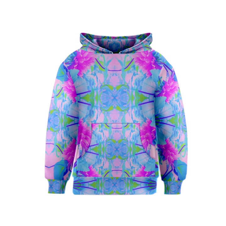 Pink And Purple Dahlia On Blue Pattern Kids  Pullover Hoodie