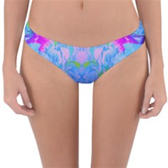 Pink And Purple Dahlia On Blue Pattern Reversible Hipster Bikini Bottoms by myrubiogarden