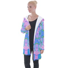 Pink And Purple Dahlia On Blue Pattern Longline Hooded Cardigan