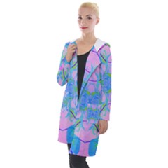 Pink And Purple Dahlia On Blue Pattern Hooded Pocket Cardigan