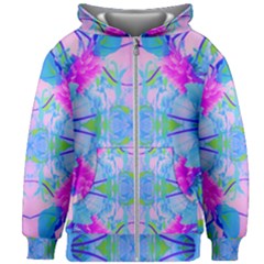 Pink And Purple Dahlia On Blue Pattern Kids Zipper Hoodie Without Drawstring by myrubiogarden