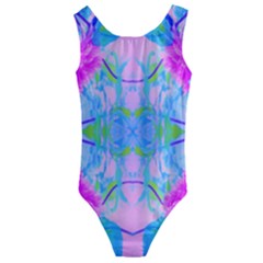 Pink And Purple Dahlia On Blue Pattern Kids  Cut-out Back One Piece Swimsuit