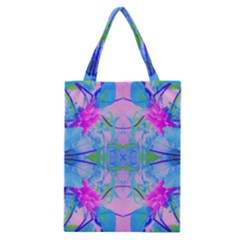 Pink And Purple Dahlia On Blue Pattern Classic Tote Bag by myrubiogarden