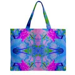 Pink And Purple Dahlia On Blue Pattern Zipper Mini Tote Bag by myrubiogarden