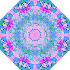 Pink And Purple Dahlia On Blue Pattern Folding Umbrellas by myrubiogarden