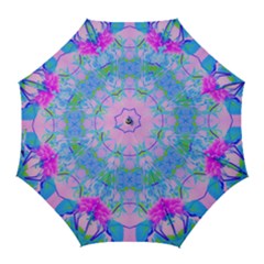 Pink And Purple Dahlia On Blue Pattern Golf Umbrellas by myrubiogarden