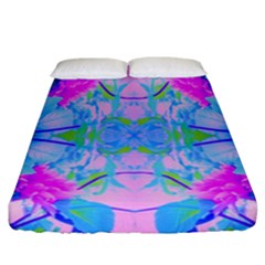 Pink And Purple Dahlia On Blue Pattern Fitted Sheet (california King Size) by myrubiogarden