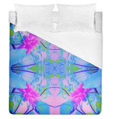 Pink And Purple Dahlia On Blue Pattern Duvet Cover (queen Size) by myrubiogarden