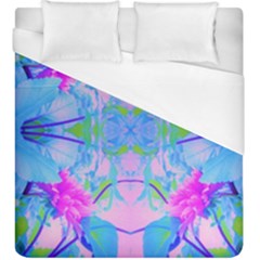 Pink And Purple Dahlia On Blue Pattern Duvet Cover (king Size) by myrubiogarden