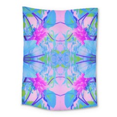 Pink And Purple Dahlia On Blue Pattern Medium Tapestry by myrubiogarden