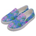 Pink And Purple Dahlia On Blue Pattern Men s Canvas Slip Ons View2