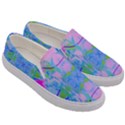 Pink And Purple Dahlia On Blue Pattern Men s Canvas Slip Ons View3