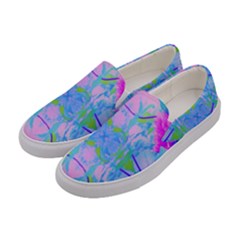 Pink And Purple Dahlia On Blue Pattern Women s Canvas Slip Ons by myrubiogarden