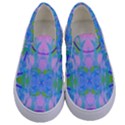 Pink And Purple Dahlia On Blue Pattern Kids  Canvas Slip Ons View1