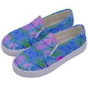 Pink And Purple Dahlia On Blue Pattern Kids  Canvas Slip Ons View2