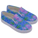 Pink And Purple Dahlia On Blue Pattern Kids  Canvas Slip Ons View3