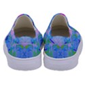 Pink And Purple Dahlia On Blue Pattern Kids  Canvas Slip Ons View4