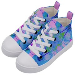 Pink And Purple Dahlia On Blue Pattern Kid s Mid-top Canvas Sneakers by myrubiogarden