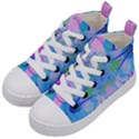 Pink And Purple Dahlia On Blue Pattern Kid s Mid-Top Canvas Sneakers View2