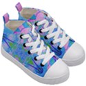 Pink And Purple Dahlia On Blue Pattern Kid s Mid-Top Canvas Sneakers View3