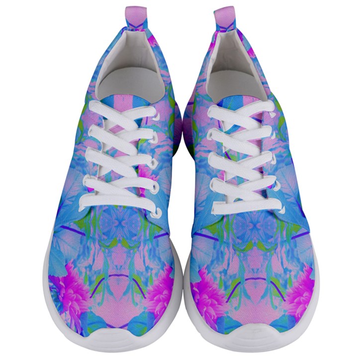 Pink And Purple Dahlia On Blue Pattern Men s Lightweight Sports Shoes