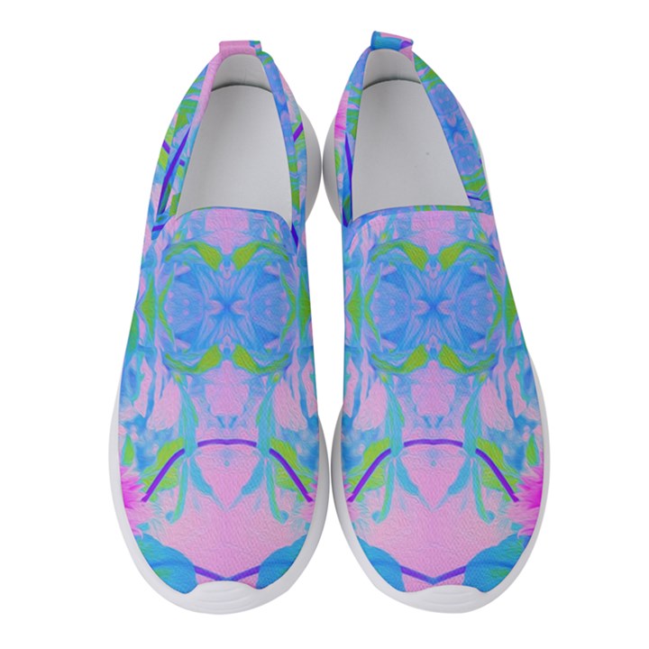 Pink And Purple Dahlia On Blue Pattern Women s Slip On Sneakers