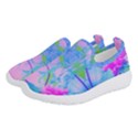 Pink And Purple Dahlia On Blue Pattern Women s Slip On Sneakers View2