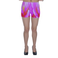 Fiery Hot Pink And Yellow Cactus Dahlia Flower Skinny Shorts by myrubiogarden