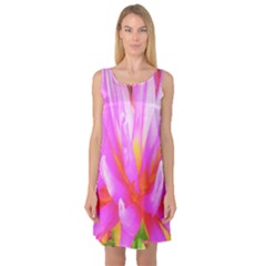 Fiery Hot Pink And Yellow Cactus Dahlia Flower Sleeveless Satin Nightdress by myrubiogarden