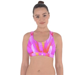 Fiery Hot Pink And Yellow Cactus Dahlia Flower Cross String Back Sports Bra by myrubiogarden