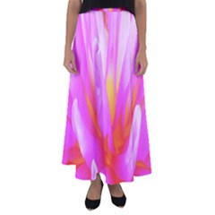 Fiery Hot Pink And Yellow Cactus Dahlia Flower Flared Maxi Skirt by myrubiogarden