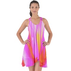 Fiery Hot Pink And Yellow Cactus Dahlia Flower Show Some Back Chiffon Dress by myrubiogarden