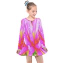 Fiery Hot Pink And Yellow Cactus Dahlia Flower Kids  Long Sleeve Dress View1